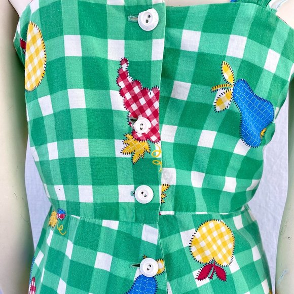 Vintage 1940s Hand Made Green Checkered Sundress - Red, Blue, Yellow and White D - Picture 7 of 7